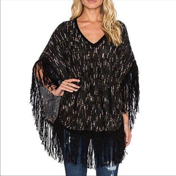 Ella Moss Sweaters - Ella Moss Black Fringe Poncho xs/s
